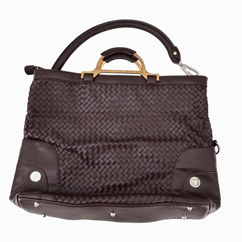 NWOT JOY MANGANO BROWN WOVEN LARGE PURSE BAG TOTE W/ TASSEL - Picture 2 of 14